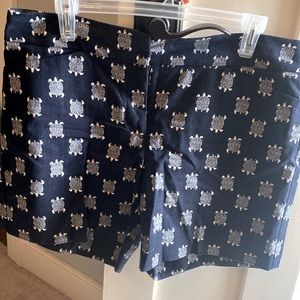 Navy and white shorts with turtles